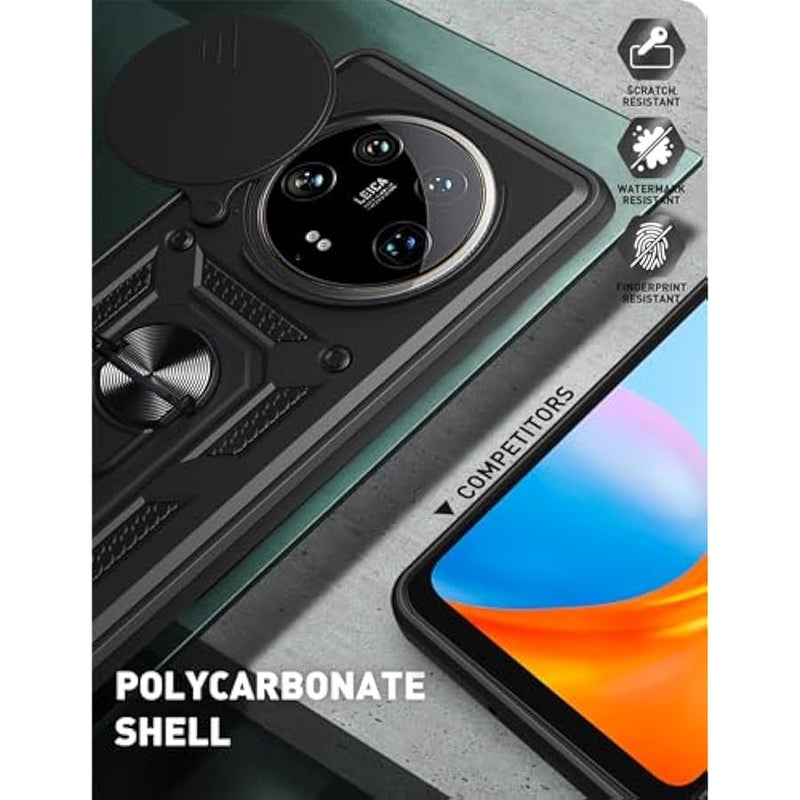 CSmall for Xiaomi 14 Ultra Case with Slide Camera Lens Cover, Military Grade Shockproof Protection Cover with Rotate Ring Kickstand Case for Xiaomi 14 Ultra SJ Blue - Image 4