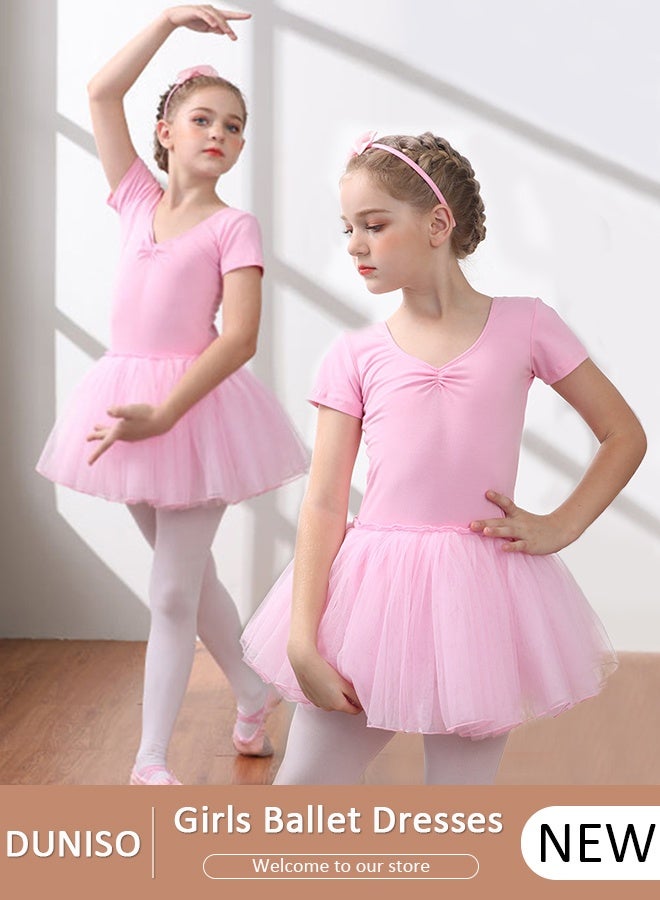 DUNISO Girls Ballet Dresses Leotards with Skirt Dance Dress Short sleeve Ballerina Tutu Outfit Cotton Dress Ballet Skirt Mini Skirt Princess Dresses Dance Wear Clothes for Little Girl - Image 1