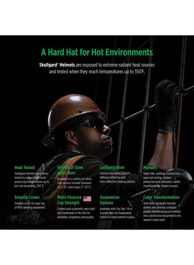 MSA 475395 Skullgard Cap Style Safety Hard Hat with Fas-Trac III Ratchet Suspension | Non-slotted Cap, Made of Phenolic Resin, Radiant Heat Loads up to 350F - Standard Size in Natural Tan - Image 2