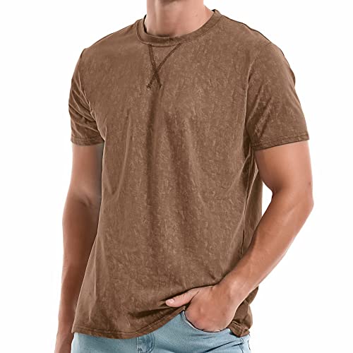 KLIEGOU Men's T-Shirts - Elasticity Cotton Crew Neck Tees 2166 Khaki XXL - Image 1