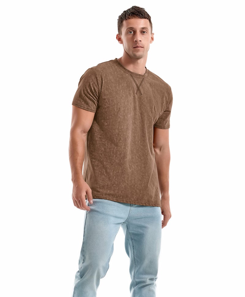 KLIEGOU Men's T-Shirts - Elasticity Cotton Crew Neck Tees 2166 Khaki XXL - Image 3
