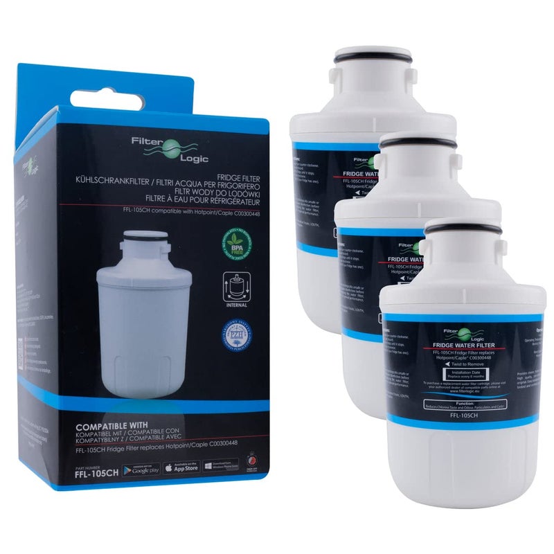 FilterLogic FFL105CH  3X Fridge Water Filter Compatible with Microfilter MFCMG14211FR MFCMG14211F  Compatible with Hotpoint C00300448  Compatible with Caple CAFF205 Refrigerator Cartridge