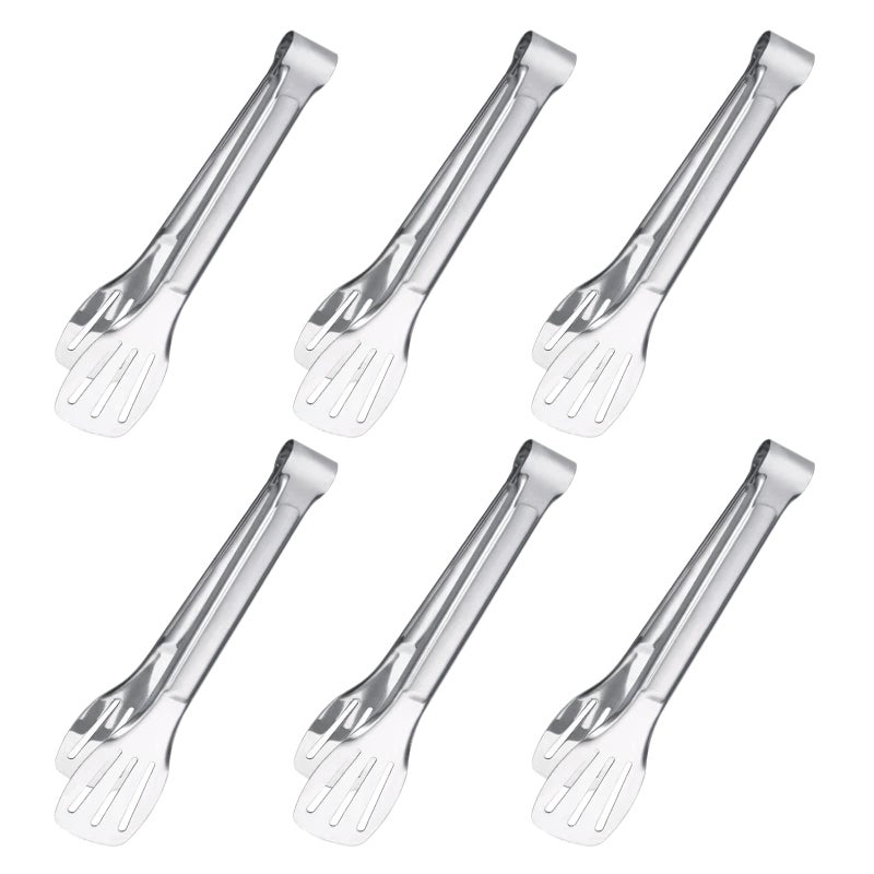 Sunenlyst 6PCS Serving Tongs, 7Inch Buffet tongs, Stainless Steel Food Tong Small Serving Utensils for Cooking, Entertaining, Salad, Barbecue, Buffet, Toast and Steak by Sunenlyst (Stainless buffet tongs) - Image 1