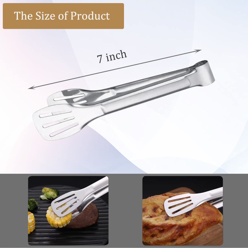 Sunenlyst 6PCS Serving Tongs, 7Inch Buffet tongs, Stainless Steel Food Tong Small Serving Utensils for Cooking, Entertaining, Salad, Barbecue, Buffet, Toast and Steak by Sunenlyst (Stainless buffet tongs) - Image 2