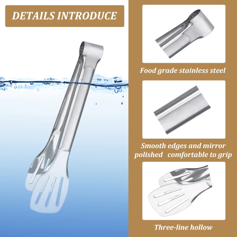Sunenlyst 6PCS Serving Tongs, 7Inch Buffet tongs, Stainless Steel Food Tong Small Serving Utensils for Cooking, Entertaining, Salad, Barbecue, Buffet, Toast and Steak by Sunenlyst (Stainless buffet tongs) - Image 3