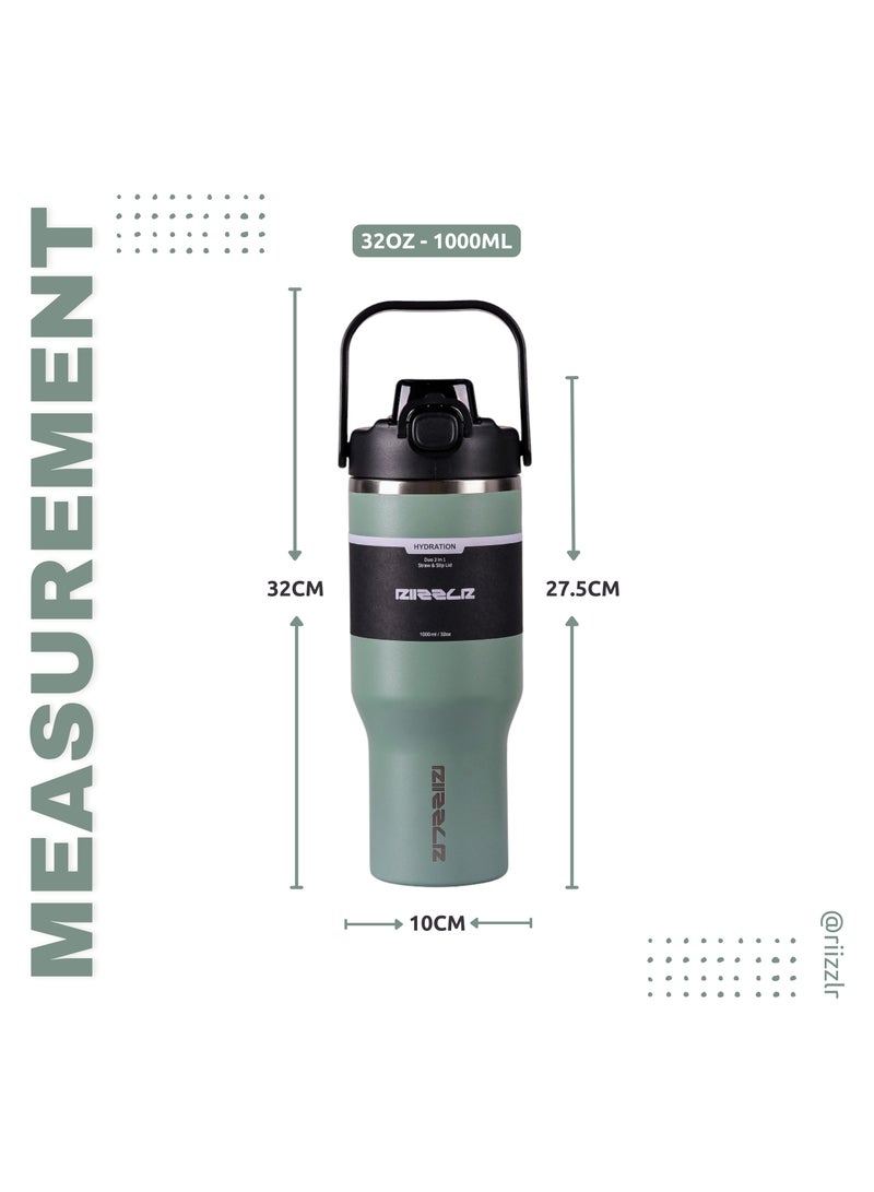 RIIZZLR® 1000ml Insulated Water Bottle Tumbler with 2-in-1 Straw & Sip Lid – Stainless Steel Vacuum Flask, Double Wall, BPA-Free, Leakproof, Wide Mouth, Keeps Drinks Hot 12H / Cold 24H - Image 5