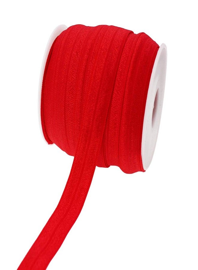 بامير تونج بامير تونغ 25 ياردة 5/8 بوصة شريط مطاطي قابل للطي من مادة FOE لربط شعر الطفل، شريط مرن ناعم قابل للطي، شريط شبكي للخياطة الحرفية (أحمر) - Image 1