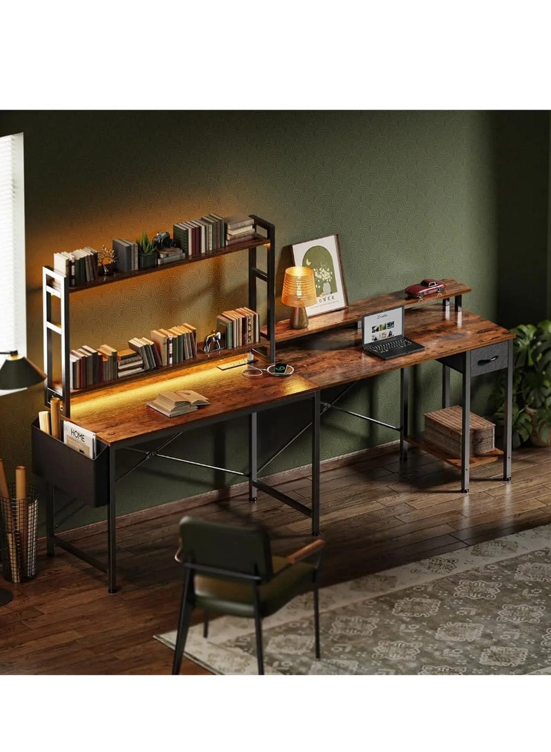 L-Shaped Gaming & Home Office Desk with RGB Lighting and USB Ports Brown - Image 5