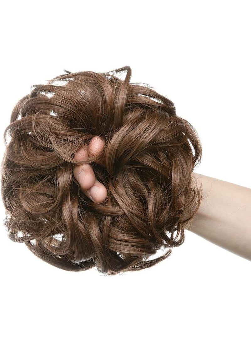 Estelle 1 PCS Messy Hair Bun Extensions Black Brown Wavy Curly Synthetic Ponytail Hairpiece Thick Updo Large Fake Hair Bun Scrunchies for Women Girls Kids (Light Brown) - Image 2