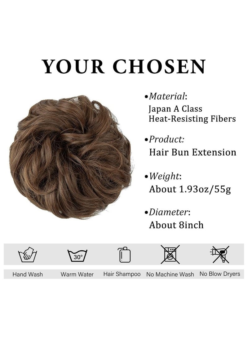Estelle 1 PCS Messy Hair Bun Extensions Black Brown Wavy Curly Synthetic Ponytail Hairpiece Thick Updo Large Fake Hair Bun Scrunchies for Women Girls Kids (Light Brown) - Image 3