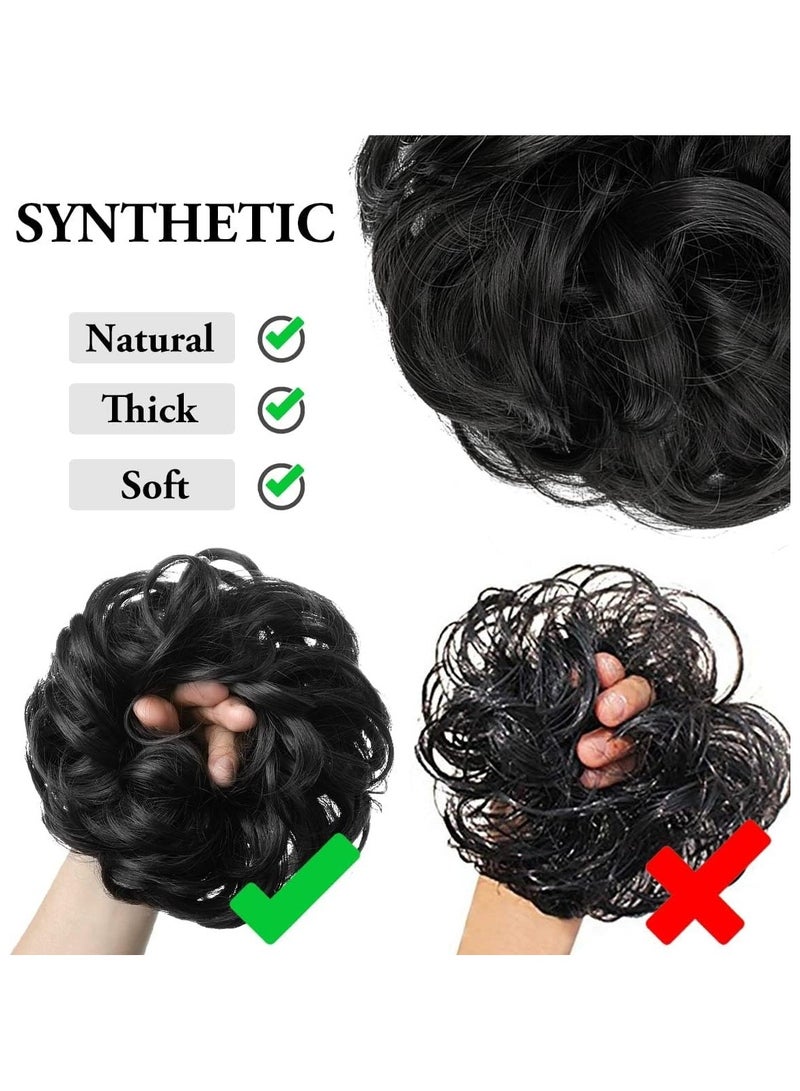 Estelle 1 PCS Messy Hair Bun Extensions Black Brown Wavy Curly Synthetic Ponytail Hairpiece Thick Updo Large Fake Hair Bun Scrunchies for Women Girls Kids (Light Brown) - Image 4