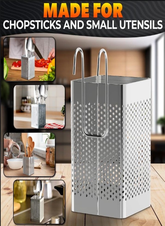 VIKROM Dishwasher Chopstick Basket - 2.87" x 2.87" x 4" Stainless Steel Utensil Holder | Rust-Resistant Perforated Caddy with Hooks for Organizing Chopsticks, Straws, Teaspoons, and Small Kitchen Tools - Image 5