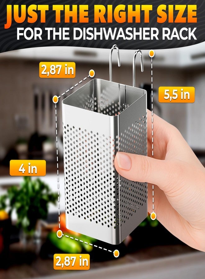 VIKROM Dishwasher Chopstick Basket - 2.87" x 2.87" x 4" Stainless Steel Utensil Holder | Rust-Resistant Perforated Caddy with Hooks for Organizing Chopsticks, Straws, Teaspoons, and Small Kitchen Tools - Image 2