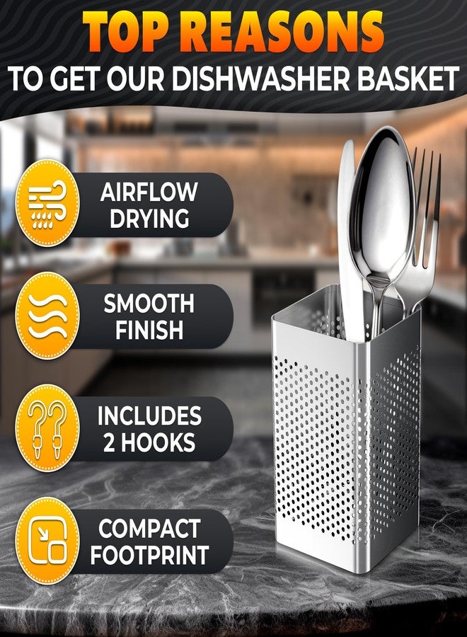 VIKROM Dishwasher Chopstick Basket - 2.87" x 2.87" x 4" Stainless Steel Utensil Holder | Rust-Resistant Perforated Caddy with Hooks for Organizing Chopsticks, Straws, Teaspoons, and Small Kitchen Tools - Image 4
