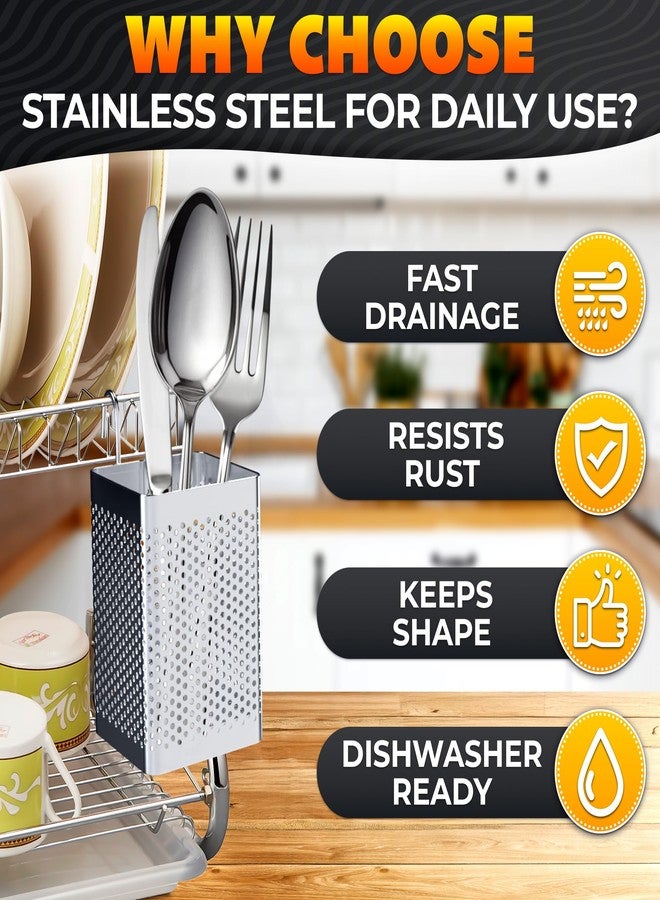 VIKROM Dishwasher Chopstick Basket - 2.87" x 2.87" x 4" Stainless Steel Utensil Holder | Rust-Resistant Perforated Caddy with Hooks for Organizing Chopsticks, Straws, Teaspoons, and Small Kitchen Tools - Image 3