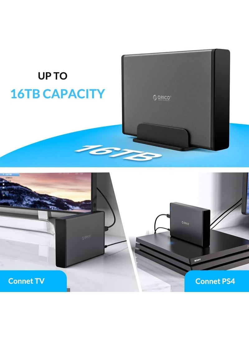 ORICO 3.5 External Hard Drive Enclosure USB3.0 Aluminum SATA HDD/SSD Hard Disk Case with 12V2A Power Adapter and Vertical Stand for 2.5/3.5inch Hard Drive Up to 16TB - Image 3
