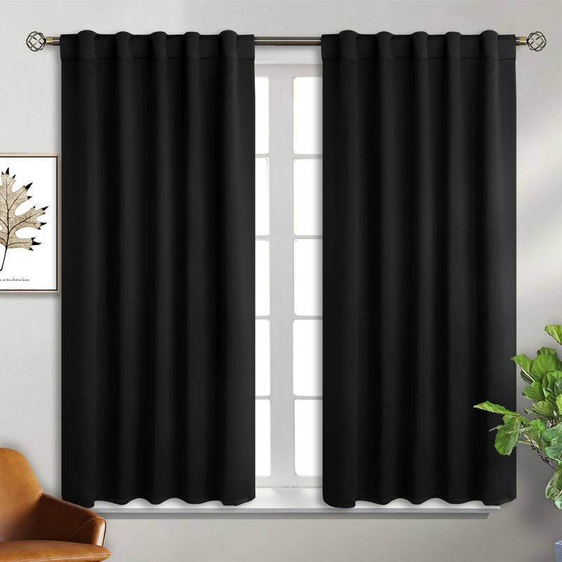 BGment Black Blackout Curtain Blinds - 42 x 54 Inch Thermal Insulated Rod Pocket and Back Tab Blackout Curtains for Kitchen/Home Decor/Bedroom  2 Window Curtain Panels - Image 1
