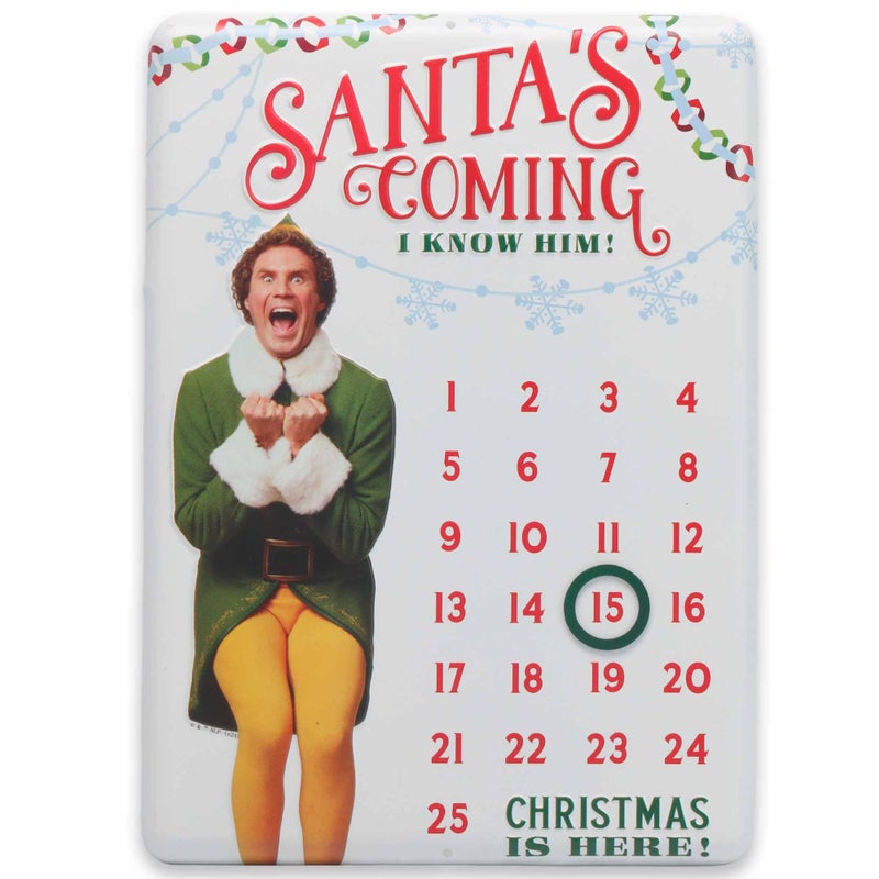 Open Road Brands Elf Movie Embossed Metal Christmas Countdown Calendar Fun Elf Christmas Calendar with Magnet for Home Decorating - Image 2