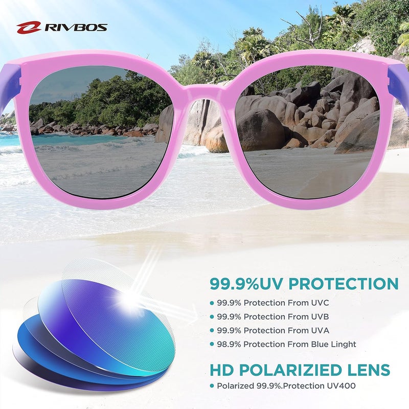 RIVBOS Kids (Age 3-8) Sunglasses for Girls Boys with Strap Polarized UV Protection Flexible Rubber Shades RBK002 - Image 3