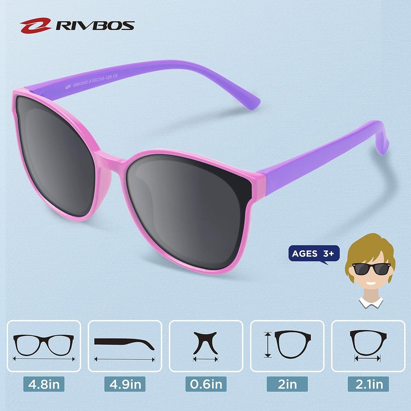 RIVBOS Kids (Age 3-8) Sunglasses for Girls Boys with Strap Polarized UV Protection Flexible Rubber Shades RBK002 - Image 5