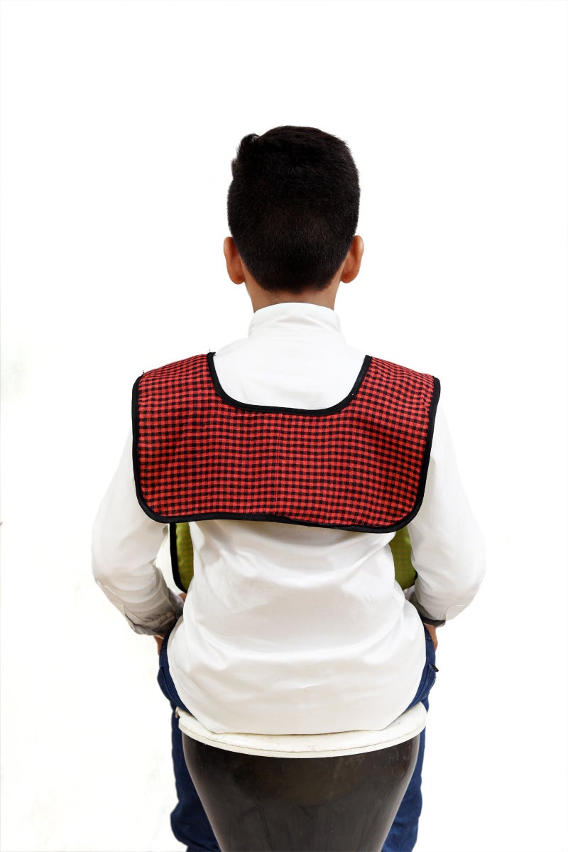 Switchon Waterproof Cotton Checks Design Multi Purpose Apron with Cloth Plate for Kids - Mehroon and Black, Proudly Made in India - Image 2