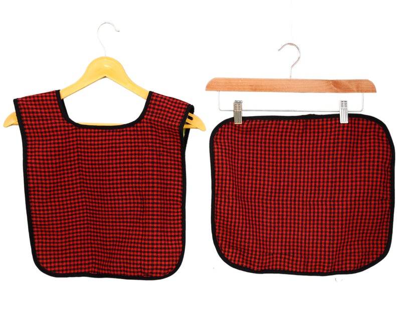 Switchon Waterproof Cotton Checks Design Multi Purpose Apron with Cloth Plate for Kids - Mehroon and Black, Proudly Made in India - Image 4