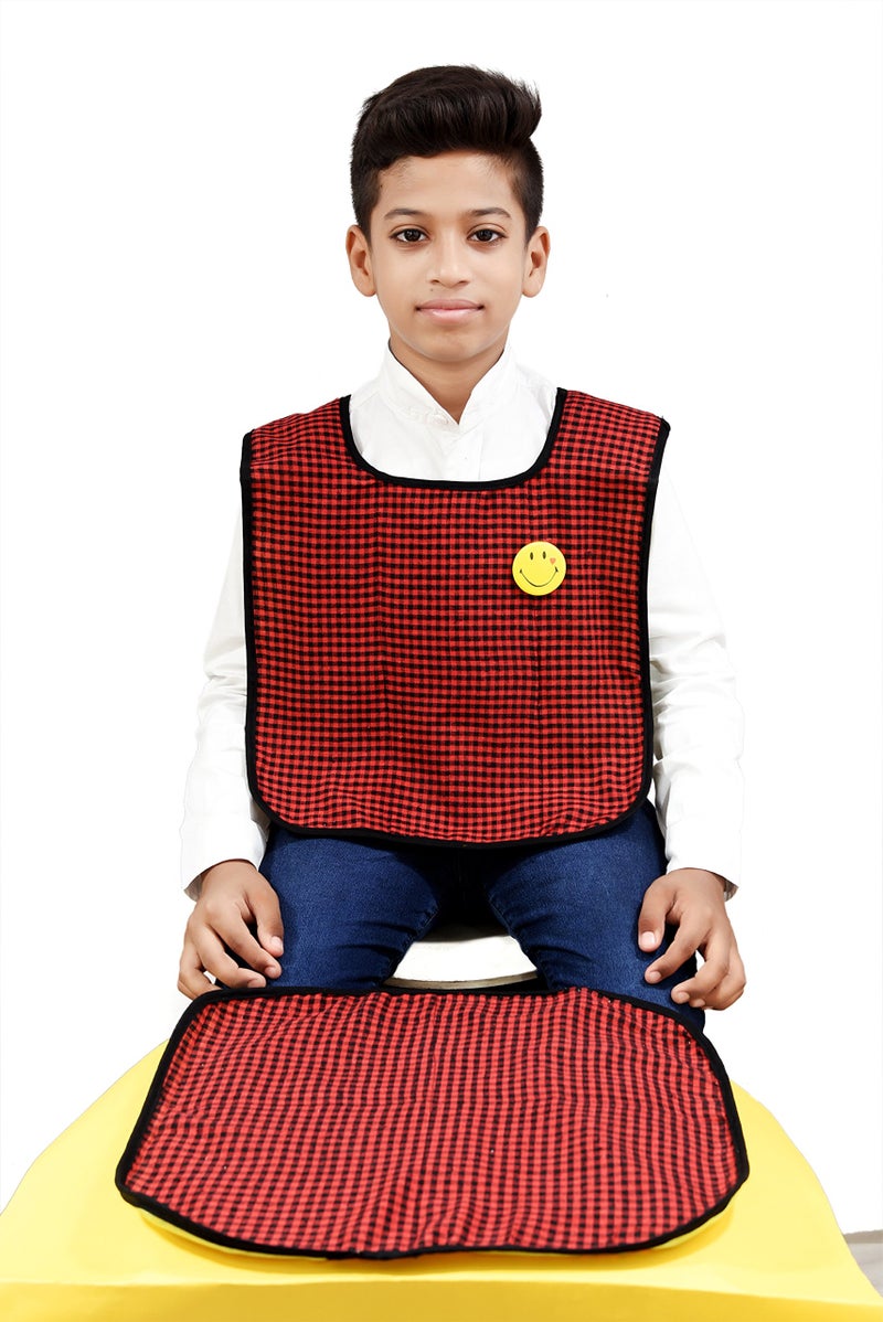 Switchon Waterproof Cotton Checks Design Multi Purpose Apron with Cloth Plate for Kids - Mehroon and Black, Proudly Made in India - Image 5
