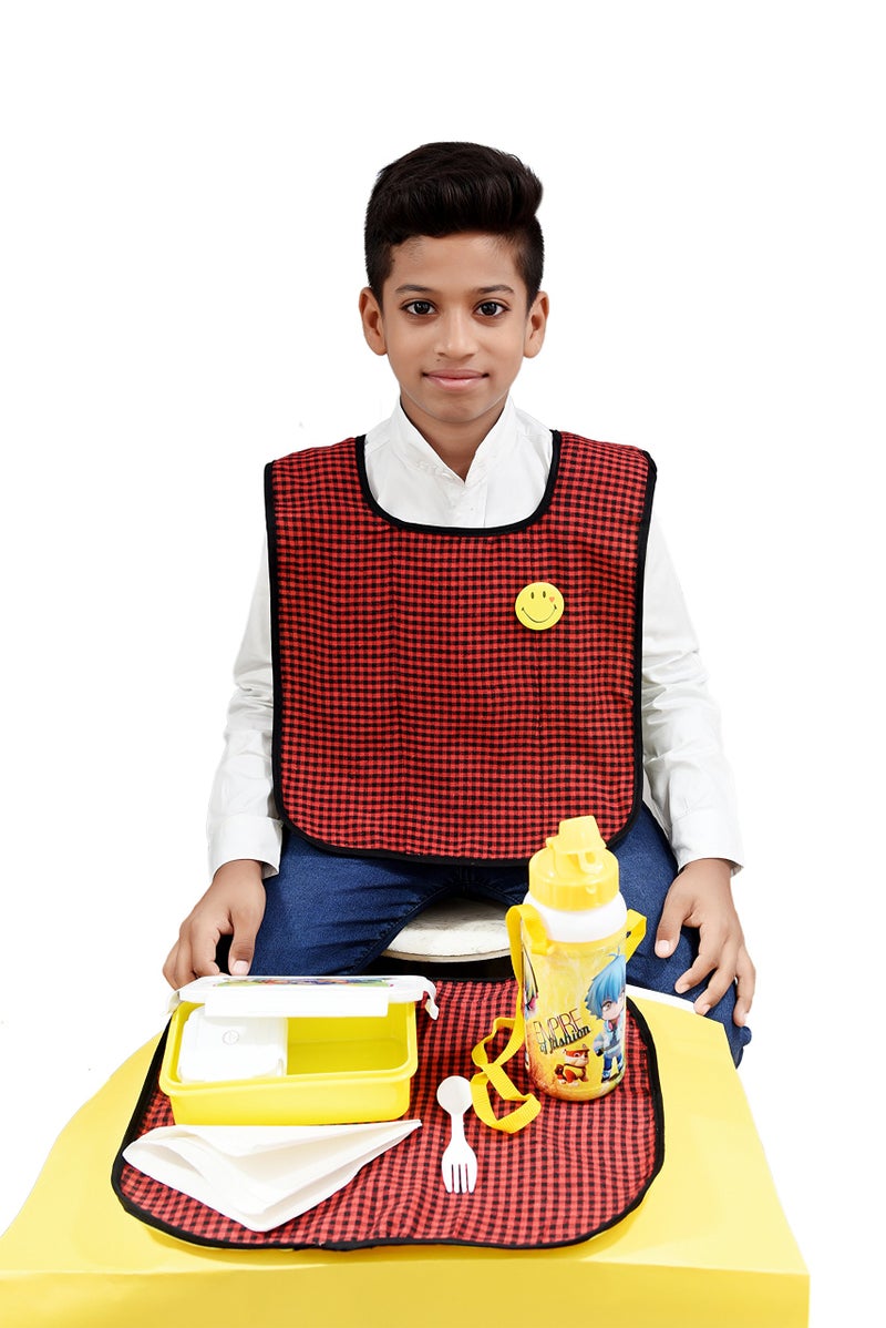 Switchon Waterproof Cotton Checks Design Multi Purpose Apron with Cloth Plate for Kids - Mehroon and Black, Proudly Made in India - Image 3