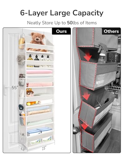 ULG Over The Door Organizer with 6 Large Pockets 12 Side Pockets, 50lbs Weight Capacity Door Hanging Organizer for Bedroom, Bathroom, Pantry, Nursery Storage, Beige - Image 2