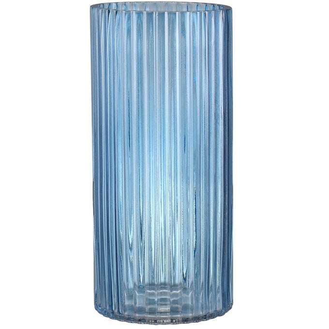 BLUE GLASS VASE GLASS FLOWER VASE RIBBED GLASS VASES BLUE VASE TALL CYLINDER VASES FOR CENTERPIECES LIVING ROOM BEDROOM DINING TABLE OFFICE WEDDING BOOKSHELF DECORATION 10 INCHES
