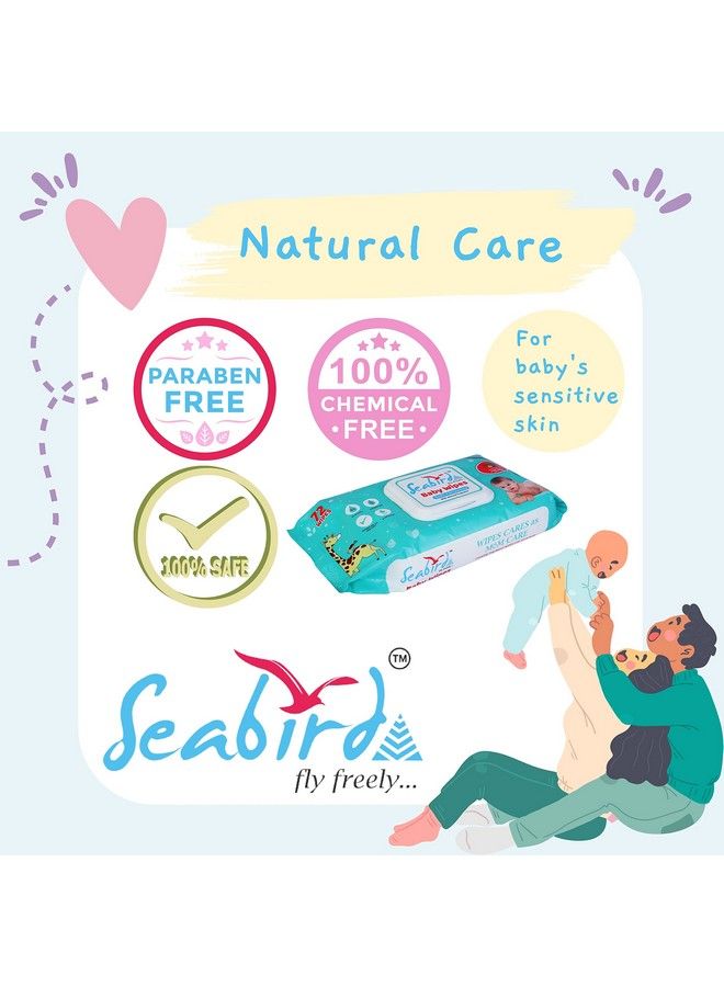 SEABIRD Baby Care Wet Wipes Pack With Lid ; Cleaning Wipes Pack Vitamine & Aloe Vera Extract Suitable For Baby Skin Water Based For Sensitive Skin Ideal For Newborn & Toddlers Potty Cleansing Wipe Pack Of 2 - Image 4