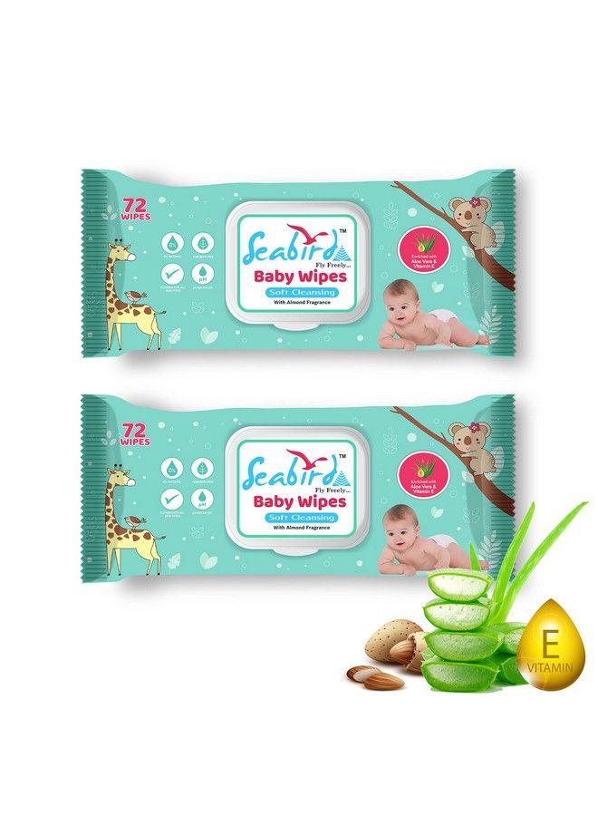 SEABIRD Baby Care Wet Wipes Pack With Lid ; Cleaning Wipes Pack Vitamine & Aloe Vera Extract Suitable For Baby Skin Water Based For Sensitive Skin Ideal For Newborn & Toddlers Potty Cleansing Wipe Pack Of 2 - Image 2