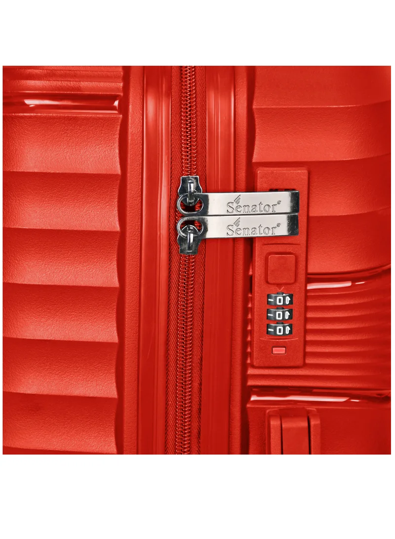 SENATOR Hard Case Carry On Luggage Trolley For Unisex Polypropylene Lightweight 4 Double Wheeled Suitcase With Built In TSA Type Lock Travel Bag KH1005 Red