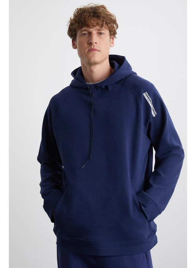 GRIMELANGE Malagos Men's Soft Polar Lined 3‑Thread Sherpa Regular Hooded Navy Sweatshirt.