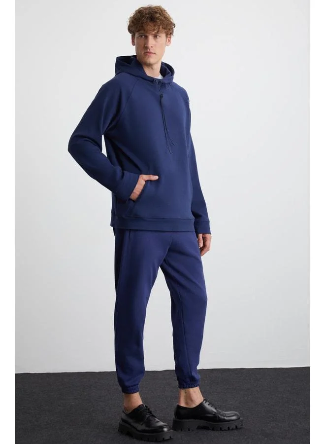 GRIMELANGE Malagos Men's Soft Polar Lined 3‑Thread Sherpa Regular Hooded Navy Sweatshirt.