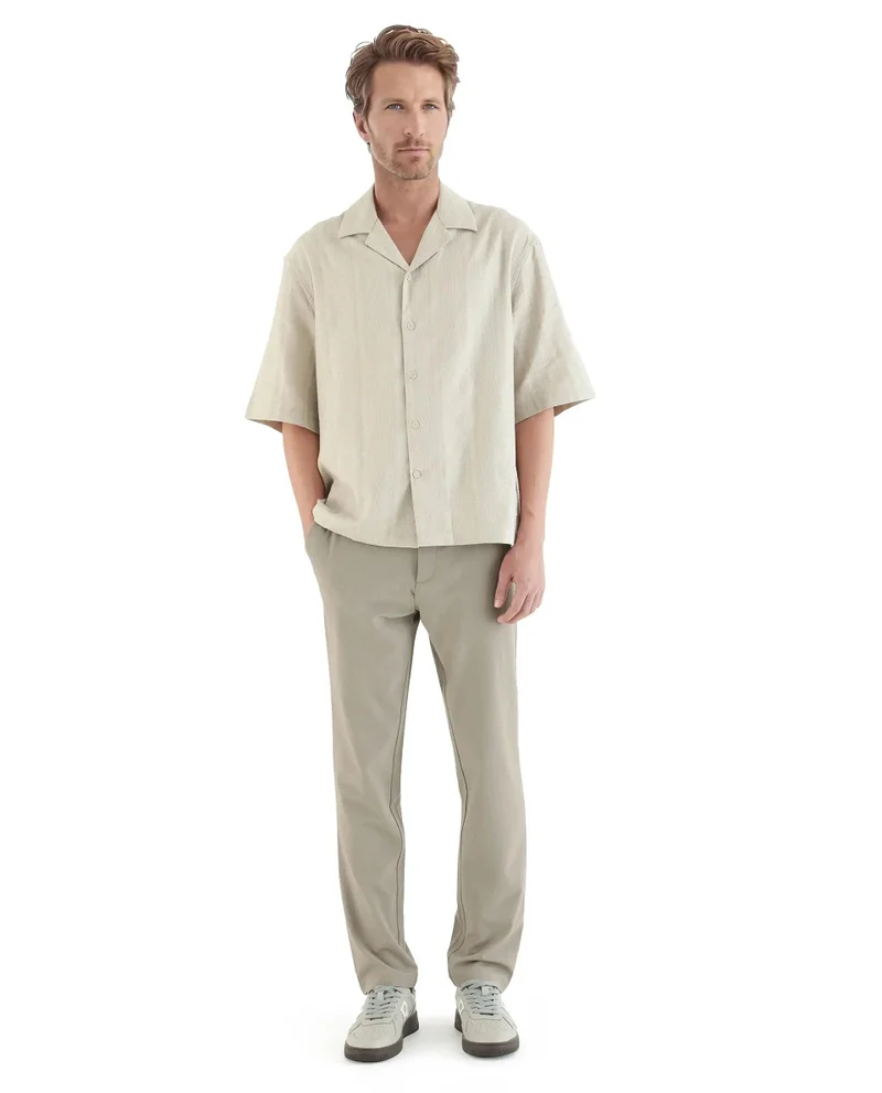Rare Rabbit Men's Cuban Collar Stripe Print Boxy Fit Shirt