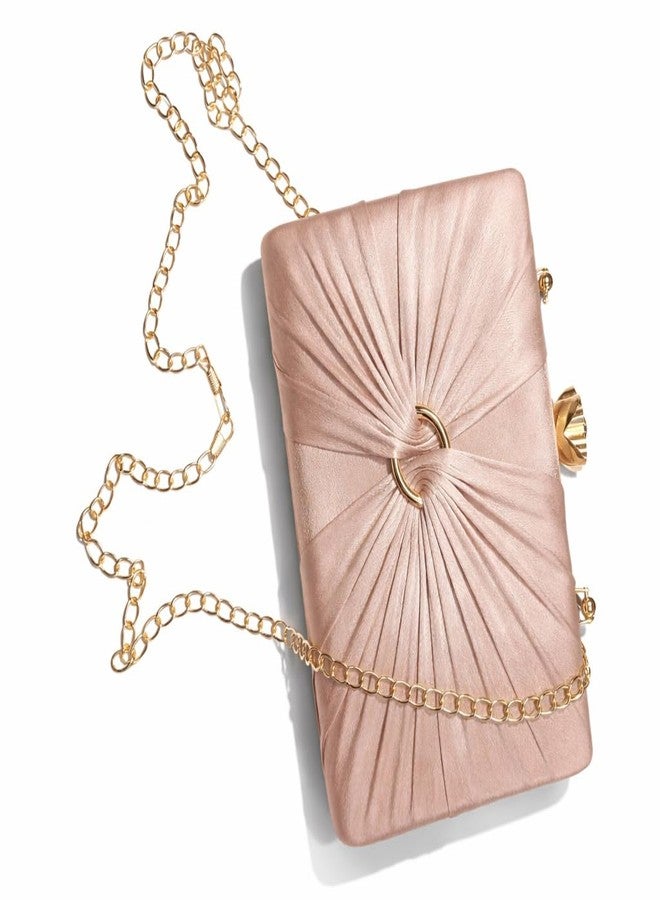 Women’s Blush Pink Metallic Clutch Purse with Gold Handle & Chain Strap | Elegant Evening Party Handbag - Image 2