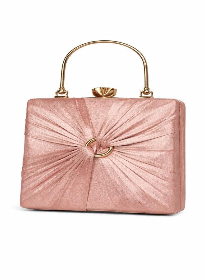 Women’s Blush Pink Metallic Clutch Purse with Gold Handle & Chain Strap | Elegant Evening Party Handbag - Image 1
