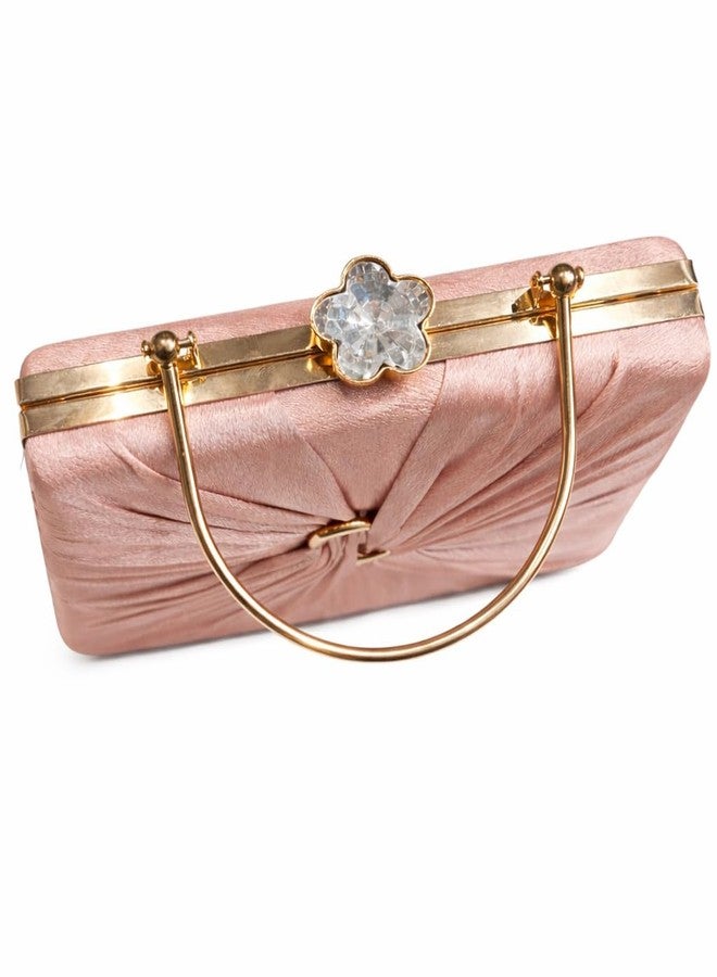 Women’s Blush Pink Metallic Clutch Purse with Gold Handle & Chain Strap | Elegant Evening Party Handbag - Image 3