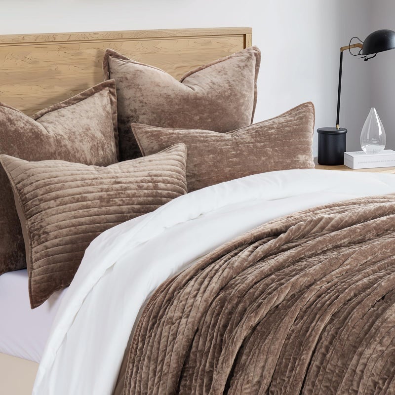 EVERGRACE Velvet Quilt Set California King 118'' x 106'', Luxurious Soft Striped Channel Bedding Set, Lightweight Velvet Comforter for All Season, Oversized Bedspread Coverlet w/ 2 Shams, Mocha Brown - Image 4