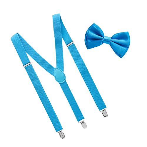 Man of Men Blue Bow Ties for Men, Baby Blue Bow Tie and Suspenders for Men, Men’s Bow Ties and Blue Suspenders for Wedding, Kentucky Derby, Light Blue Bow Tie and Suspenders, Tirantes Para Hombre - Image 1