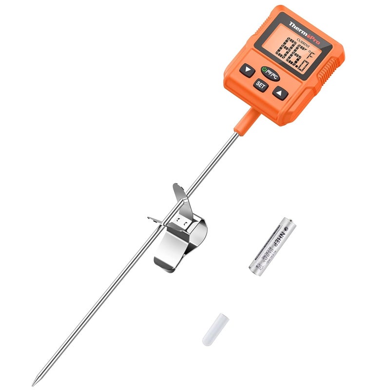 ThermoPro ترمومتر طعام رقمي فوري Tp511 من البلاستيك، ترمومتر حلوى عميق مع مشبك وعاء وإضاءة خلفية وبروبي طهي بطول 8 إنش للقلي والزيوت والسوائل والسكر واللحوم والشواء - Image 1