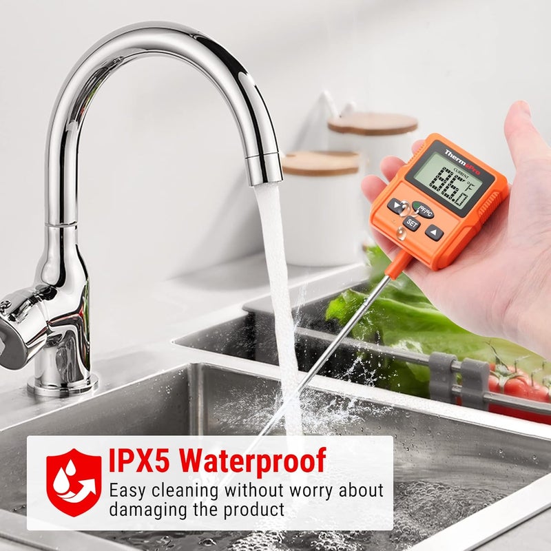 ThermoPro ترمومتر طعام رقمي فوري Tp511 من البلاستيك، ترمومتر حلوى عميق مع مشبك وعاء وإضاءة خلفية وبروبي طهي بطول 8 إنش للقلي والزيوت والسوائل والسكر واللحوم والشواء - Image 4