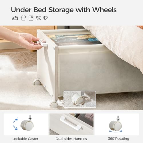 FOUCSSOMEI Under Bed Storage with Wheels, Wooden Under Bed Drawers On Wheels, Rolling Under Bed Shoe Storage, Space Saving,White,Quadruple Size,90L - Image 4
