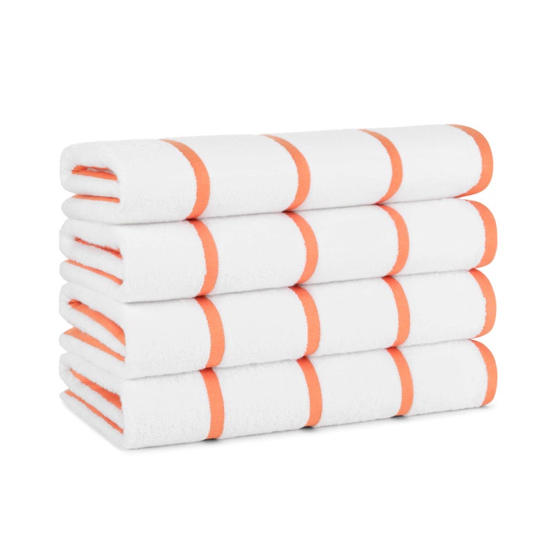 Arkwright Las Rayas Striped Beach Towel Pack of 4 Soft Plush Quick Dry White Cotton Terry Towels Set for Pool Swim and Hot Tub 480 GSM Thick Absorbent 30 x 60 in Orange
