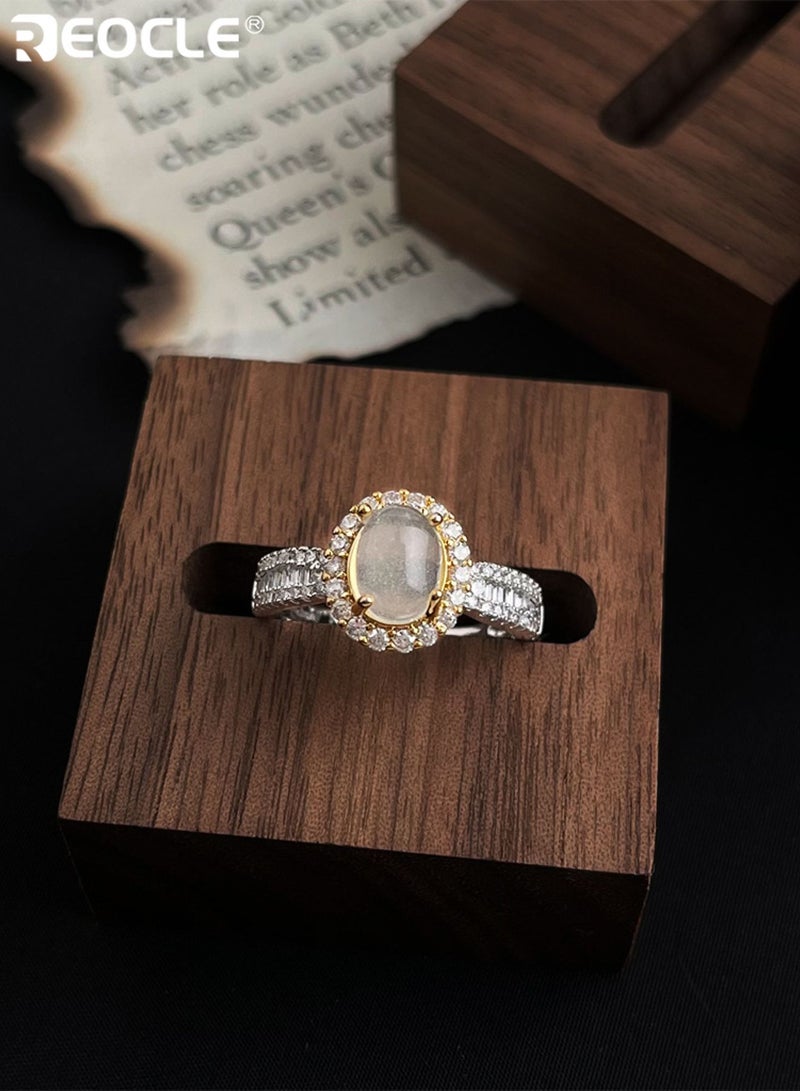 REOCLE Women's Ring Vintage-Inspired Central Stone Halo Ring Ornate Dual-Band Design for Renaissance-Themed & Daily Styling - Image 4