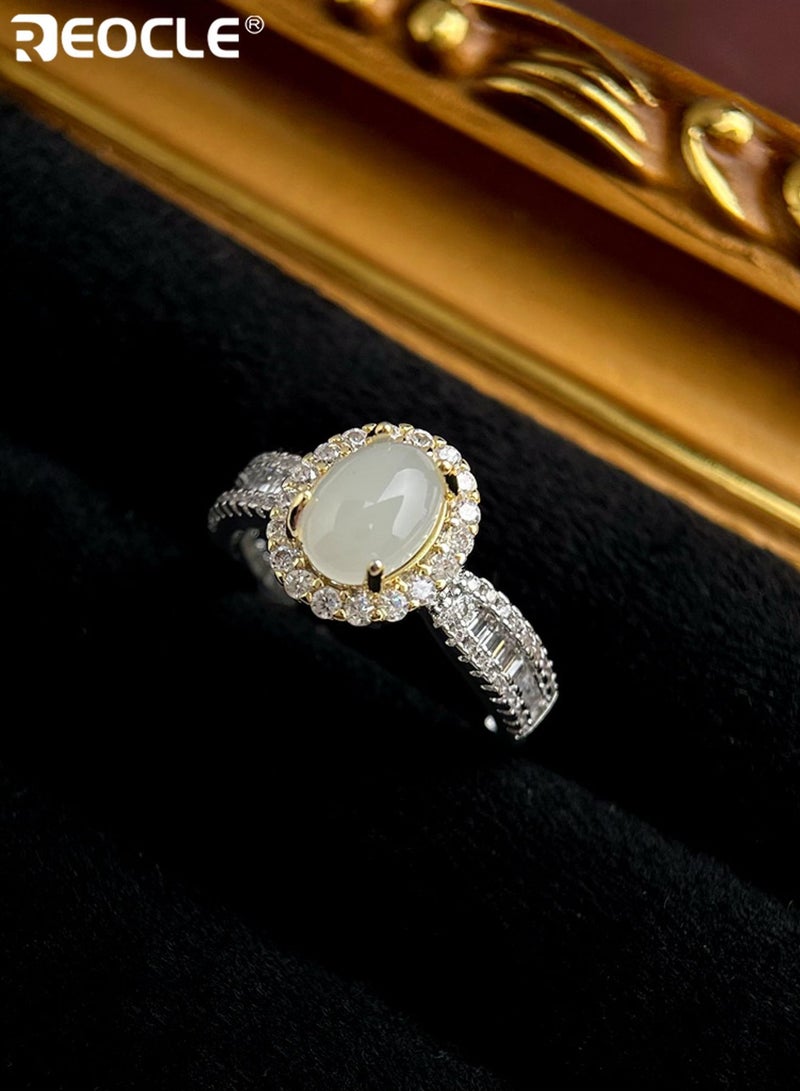 REOCLE Women's Ring Vintage-Inspired Central Stone Halo Ring Ornate Dual-Band Design for Renaissance-Themed & Daily Styling - Image 5