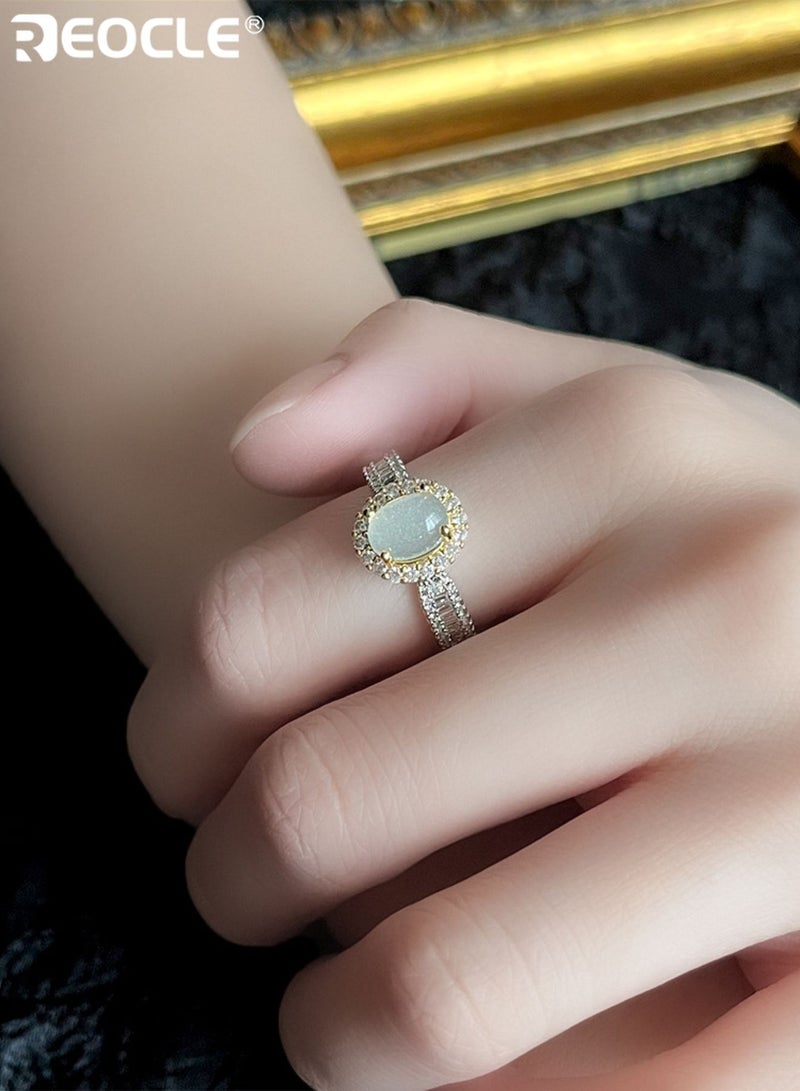 REOCLE Women's Ring Vintage-Inspired Central Stone Halo Ring Ornate Dual-Band Design for Renaissance-Themed & Daily Styling - Image 1
