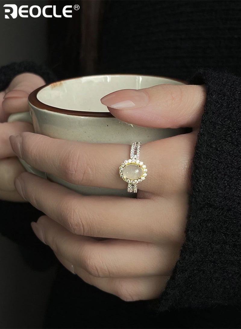 REOCLE Women's Ring Vintage-Inspired Central Stone Halo Ring Ornate Dual-Band Design for Renaissance-Themed & Daily Styling - Image 3