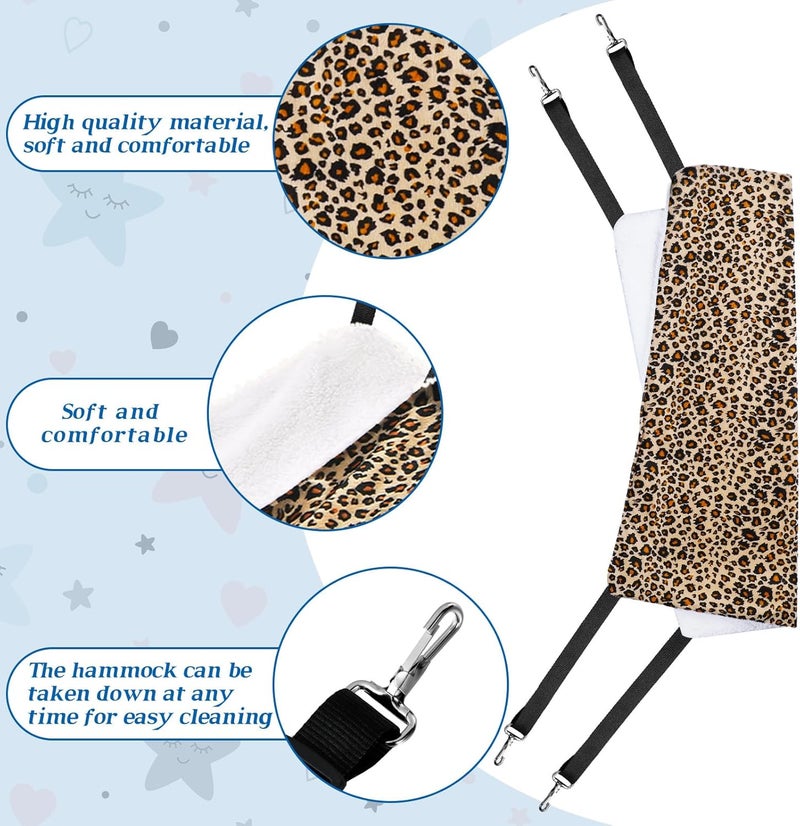 Jetec 2 Pieces Reversible Cat Hanging Hammock Soft Breathable Pet Cage Hammock with Adjustable Straps and Metal Hooks Double-Sided Hanging Bed for Cats Small Dogs Rabbits (Leopard and Dot, M) - Image 5